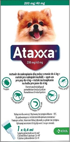 KRKA Атакса від бліх та кліщів спот он для собак до 4 кг