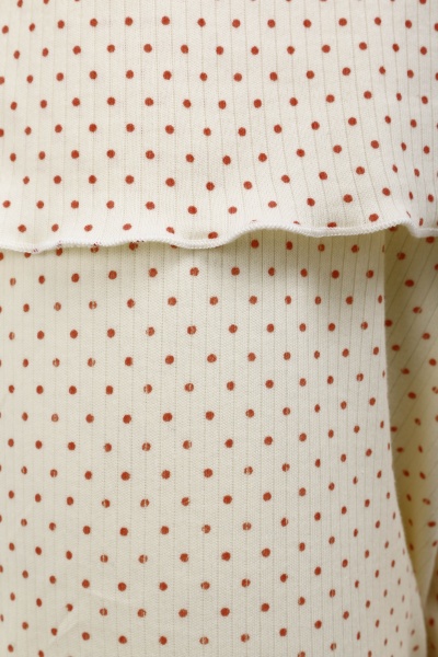 Комплект домашний женский Горошек коралл футболка и капри р. S молочный