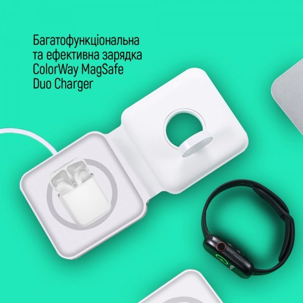 Беспроводное зарядное устройство ColorWay MagSafe Duo Charger 15W for iPhone белое (CW-CHW32Q-WT)