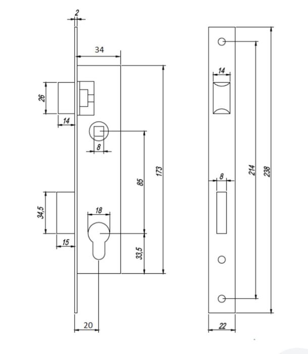 Замок врезной Apecs 3800-NI никель