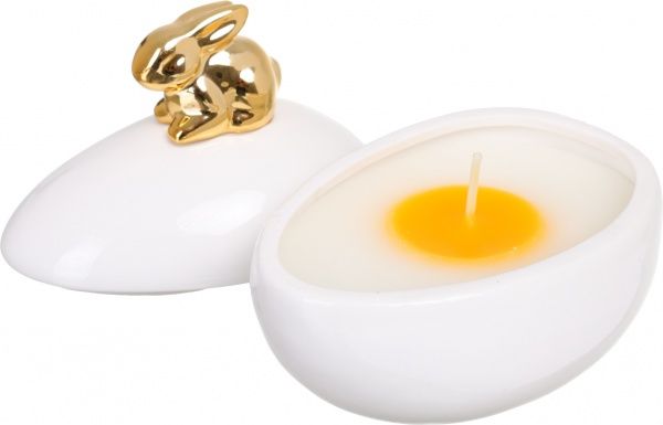 Свічка Яйце біле з золотим зайчиком 11,5х8,5х11,5 см Pako-If