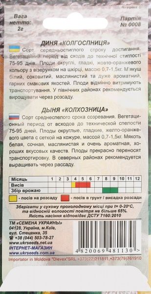 Семена Семена Украины дыня Колхозница 2г