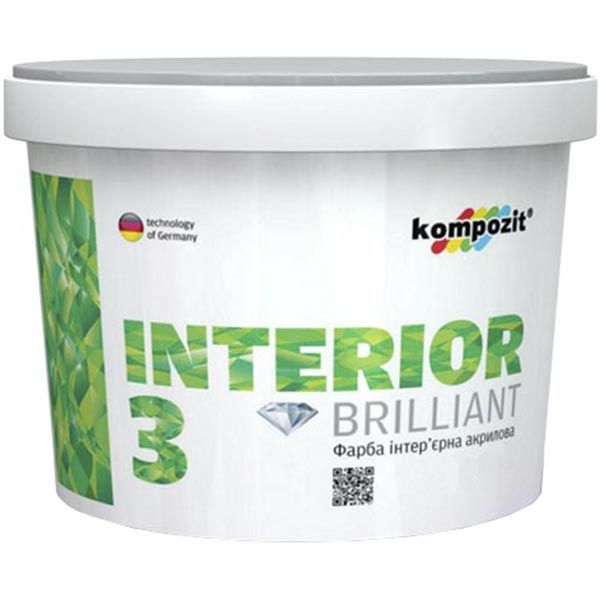 Фарба акрилова водоемульсійна Kompozit INTERIOR 3 глибокий мат білий 9,3л 14кг 