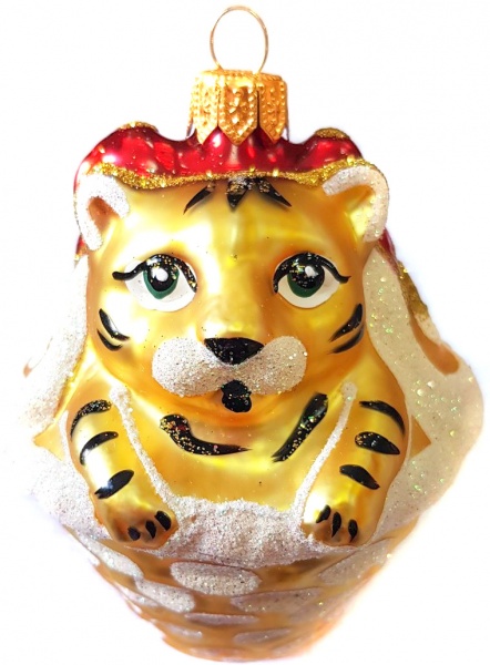 Елочная игрушка Юріта Тигр в кошолке золото 1101М 9,5 см 