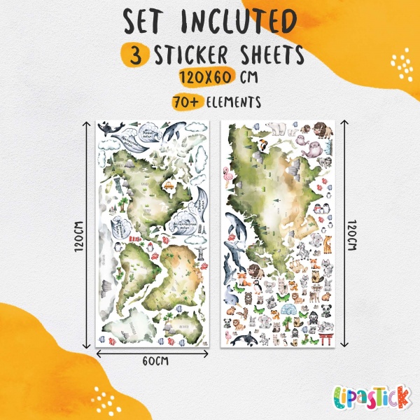 Наклейка Lipastick Детская карта EN с животными 200x120 см