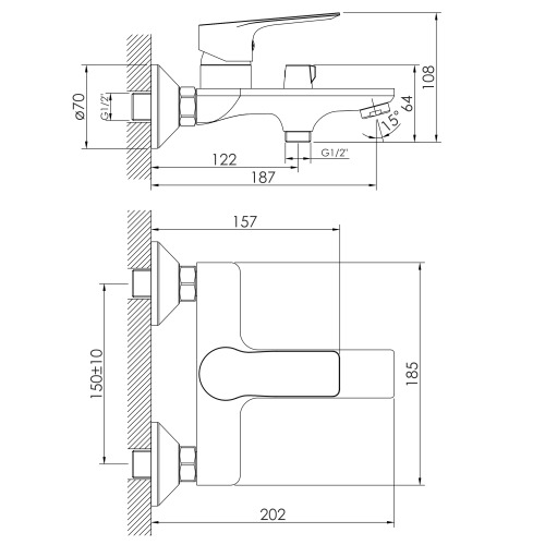Змішувач для ванни Imprese LORETA, хром