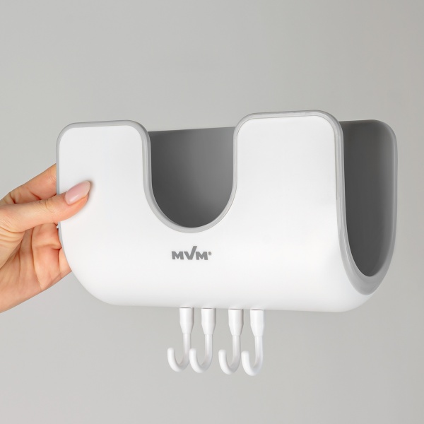 Держатель настенный с крючками клеящийся KP-10 WHITE/GRAY MVM