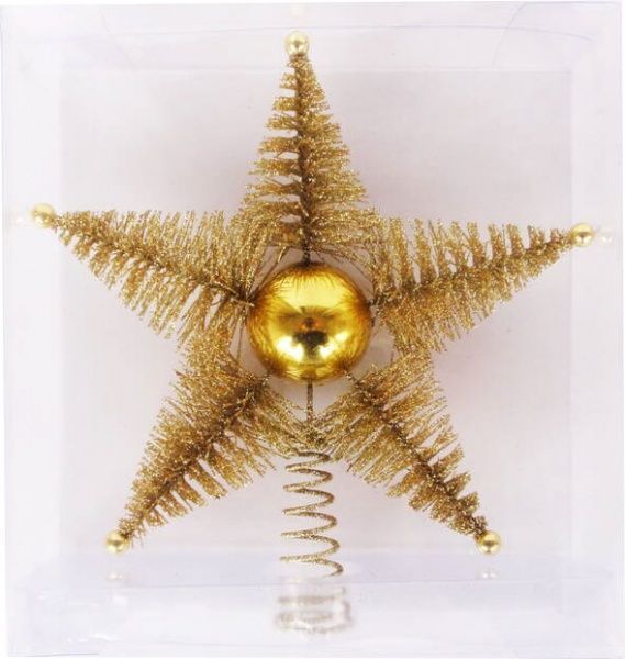 Верхівка для ялинки зірка пластикова 18 см золотий 