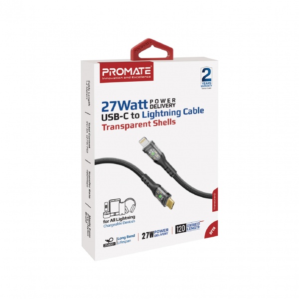 Кабель Promate TransLine-Ci USB-C to Lightning 27W Power Delivery 1,2 м чорний (transline-ci.black) 
