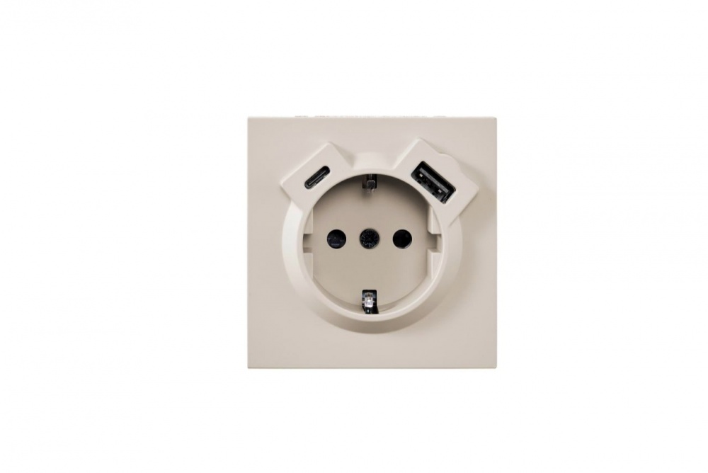 Механізм розетки побутова + USB + Type C із заземленням HausMark Juna IP20 пісочна/бежевий 7041-1888U2-181TC