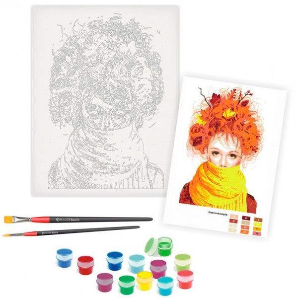Набір, техніка акриловий живопис за номерами Дівчина-осінь Rosa Start 