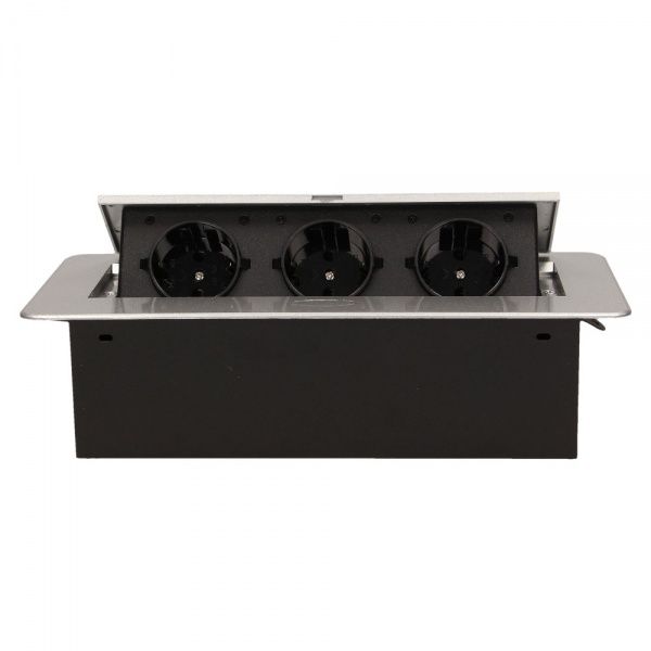 Розетка портативна меблева потрійна із заземленням ORNO шуко врівень з кришкою срібний OR-AE-1336/G (GS)