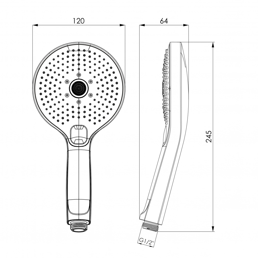 Ручний душ Imprese LSR-120CR, 120 мм, 3 режими, кнопковий перемикач, хром