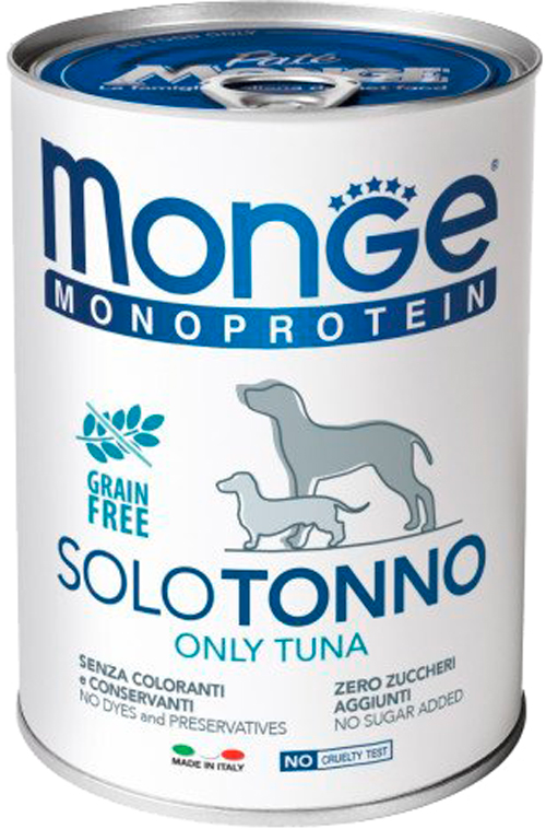 Корм влажный Для взрослых собак на всех стадиях жизни для всех пород Monge Dog Solo с тунцем 400 г