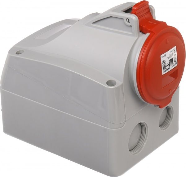 Розетка наружной установки с заземлением Legrand 32A 3К+З 415В IP44 серый с красным 555258