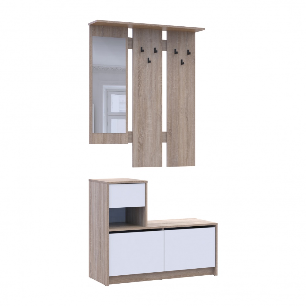 Передпокій з дзеркалом Doros Бела 2040х1000х400 мм дуб сонома/білий