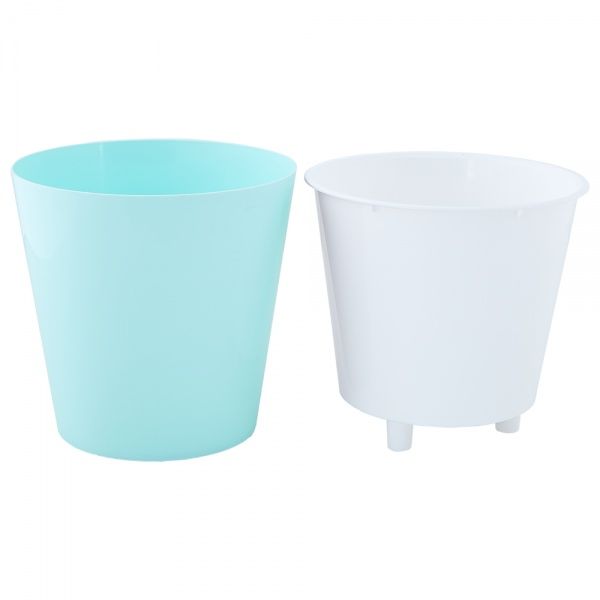 Горщик пластиковий Алеана Деко зі вставкою 13х12,5 круглий 1,1 л салатовий/білий (114038) 