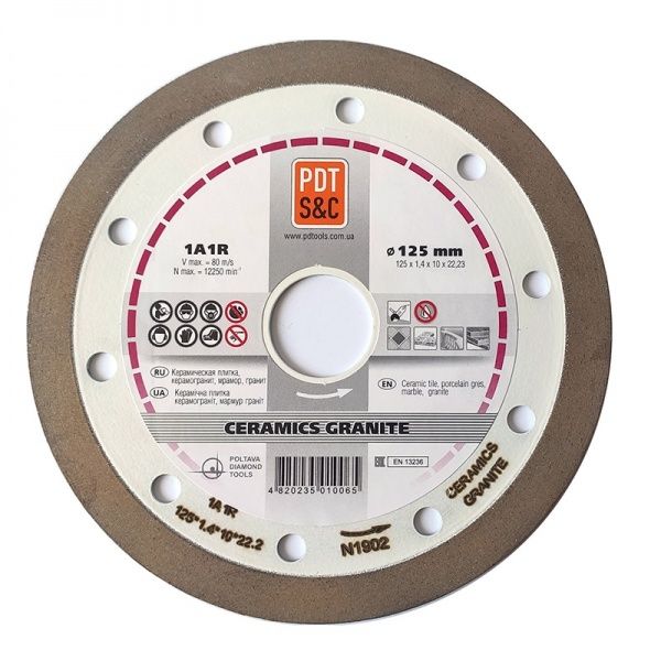 Диск алмазный отрезной PDT 1A1R-125 CERAMICS GRANITE 125x1,4x22,2 тротуарная плитка, керамогранит, керамика, плитка 820200CRMGu