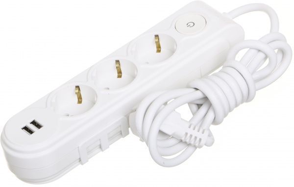 Подовжувач Makel с захистними шторками із заземленням 3 гн. білий 2 м N3811033 