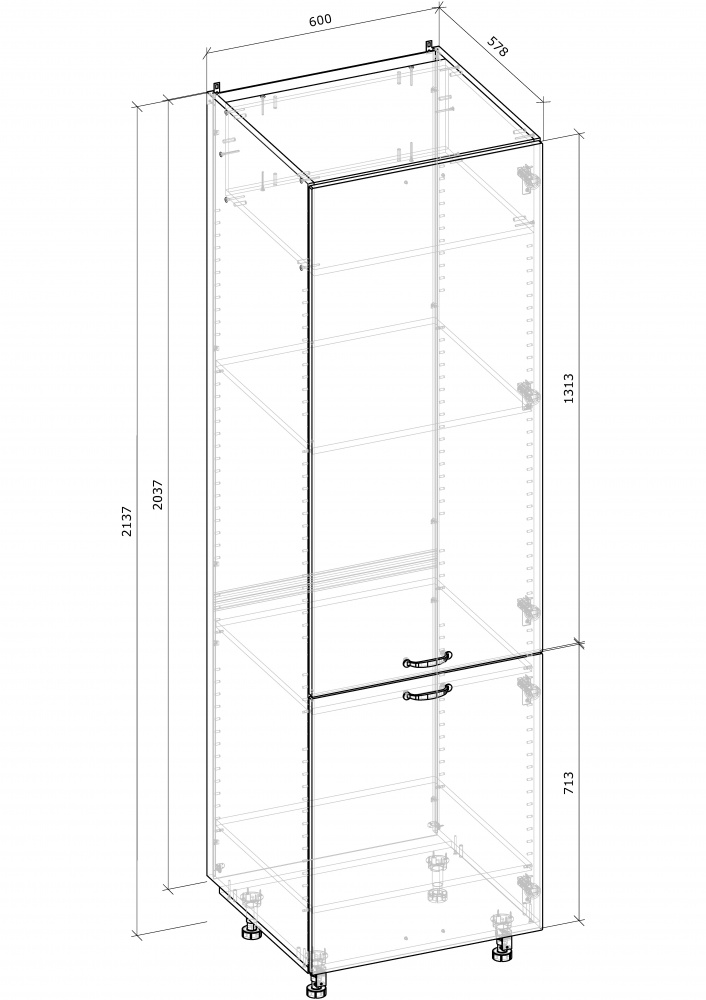 Шафа-пенал універсальна 60/214/56 + фасад МДФ МС Мері дуб платиновий/білий Грейд