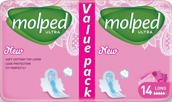 Прокладки гигиенические Molped long 5 капель 14 шт.