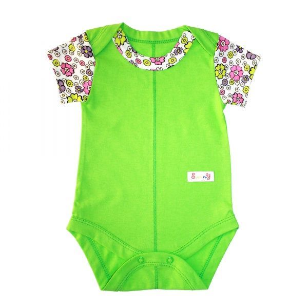 Боди детское Lucky tots р.68 салатовый/с цветочками 3Л 