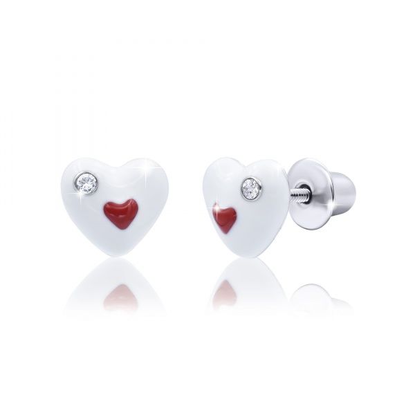 Сережки-пусети UMa&UMi Серце в серці біло-червоне