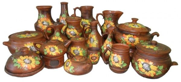 Блюдо з кришкою глиняне напівкругле Соняшник 28 см Український гончарний посуд 