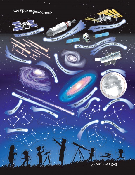 Книга с наклейками Фиона Ватт «Космос. Понад 250 налiпок для дослiдникiв» 978-617-7579-61-7