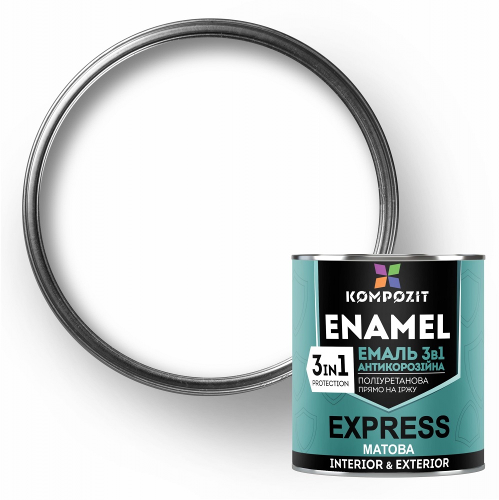Эмаль антикоррозионная Kompozit 3 в 1 EXPRESS RAL 9003 белый мат 0,8кг