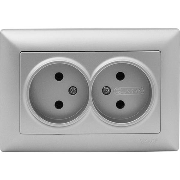 Розетка двойная без заземления Gunsan Visage без шторок серебряный VS 28 15 149