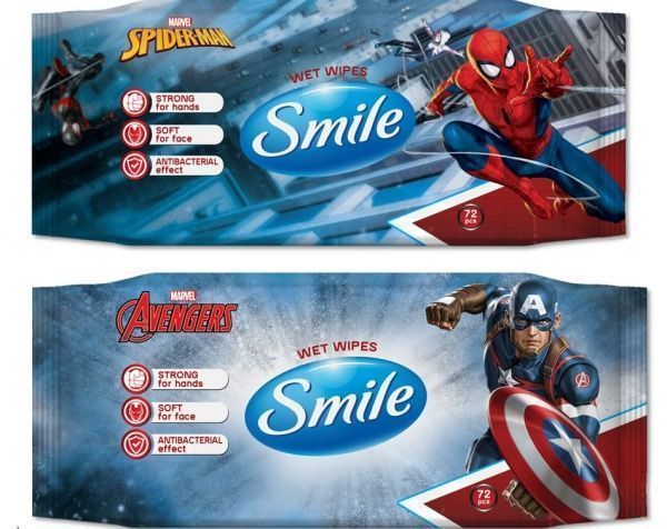 Детские влажные салфетки Smile Marvel 72 шт.