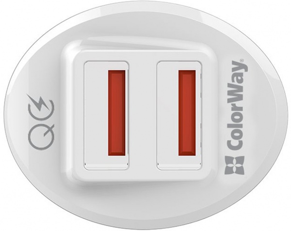 Автомобильное зарядное устройство ColorWay 2USB Quick Charge 3.0 (36W) белый 