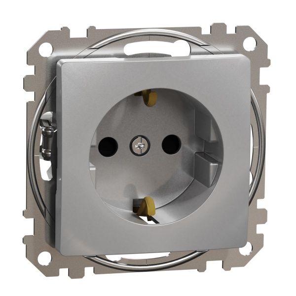Розетка силовая с заземлением Schneider Electric Sedna Design со шторками без крышки алюминий SDD113022