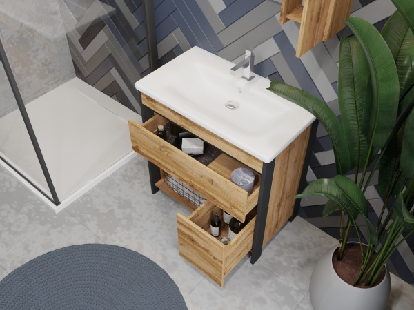 Тумба напольная ЮВЕНТА Bronx- 65 дуб Вотан с умывальником Soft-65