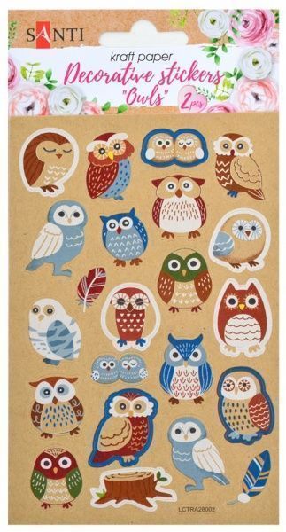 Набор декортивних стикеров на крафтовой бумаге Совы. 2 шт. в уп. 100 * 150 мм. 741308 44 шт.