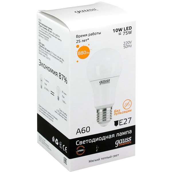Лампа Gauss LED Elementary A60 E27 10W 2700K