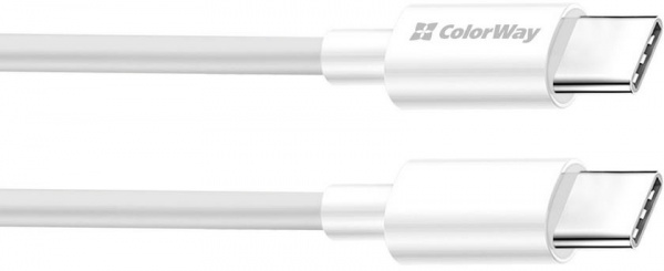 Кабель ColorWay Type-C - Type-C (TPE) (PD Fast Charging 60W) 3.0А 1 м білий (CW-CBPDCC055-WT) 