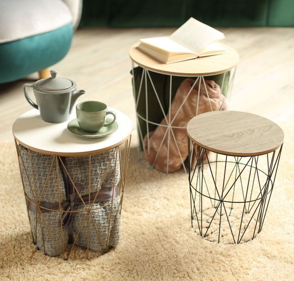 Стол-корзина Сканди 35х35х39 см натуральное дерево с черным 