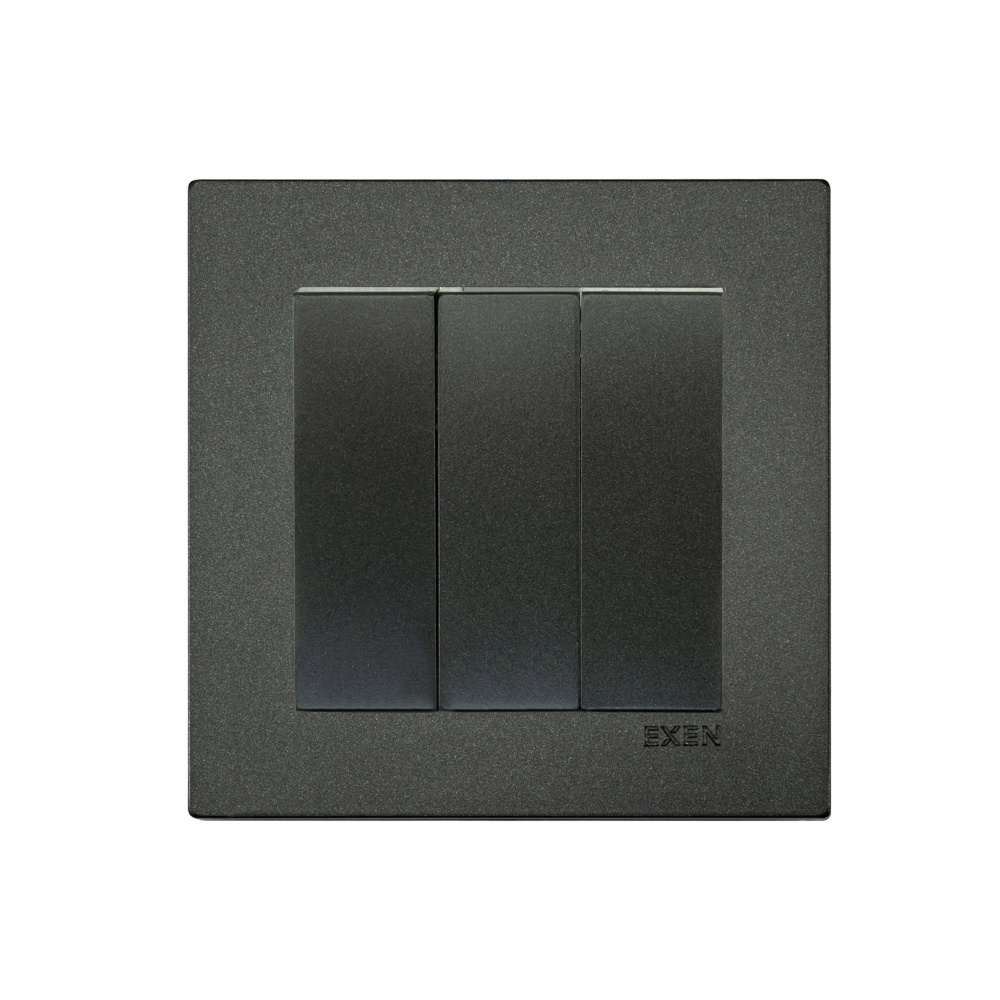 Вимикач кнопковий триклавішний EXEN Karell без підсвітки антрацит 290-001302-213