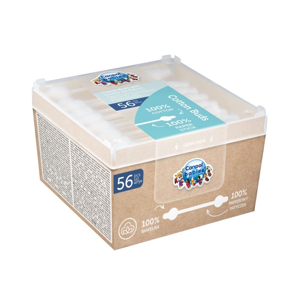 Ватные палочки Canpol Babies с ограничителем 3/115 56 шт. (коробка)