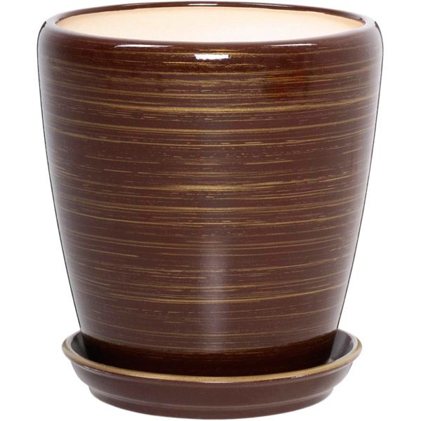 Горшок керамический Ориана-Запорожкерамика Грация №2 глянец шоколадный-золотой круглый 4,5л темный шоколад/золотой (056-2-064) 