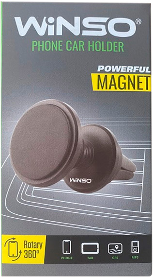 Тримач для телефона WINSO магнітний на дефлектор з обертальним кулеподібним шарніром (201240) чорний