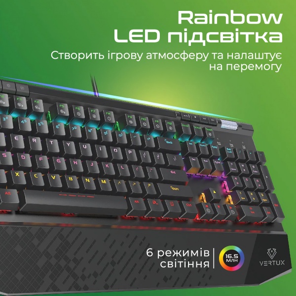 Клавіатура ігрова Vertux (tungsten.black) Tungsten USB black 