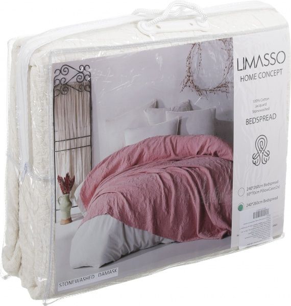 Покрывало Stonewashed Damast 240x260 см Limasso молочный 
