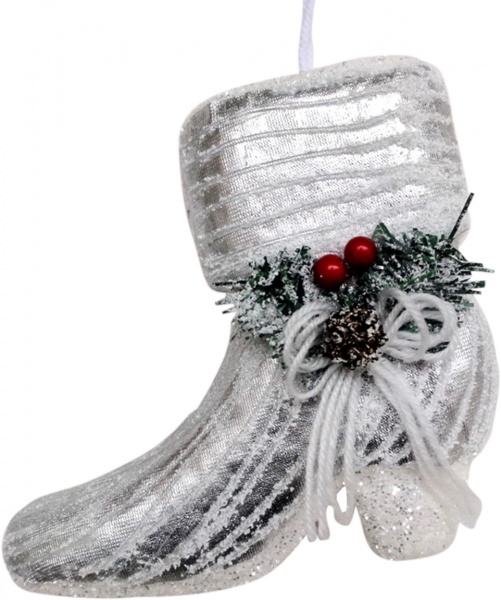 Ялинкова іграшка Черевик з горобиною срібний 18 см 