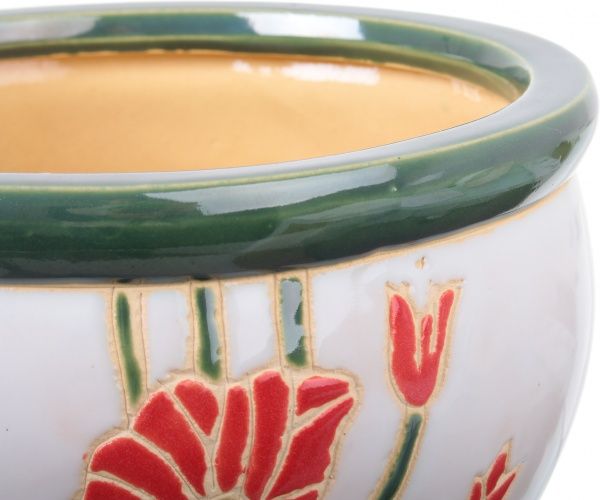 Горщик Viet Thanh Ceramic з блюдцем мак 23х16 см VT.11570-2 круглий білий із червоним 