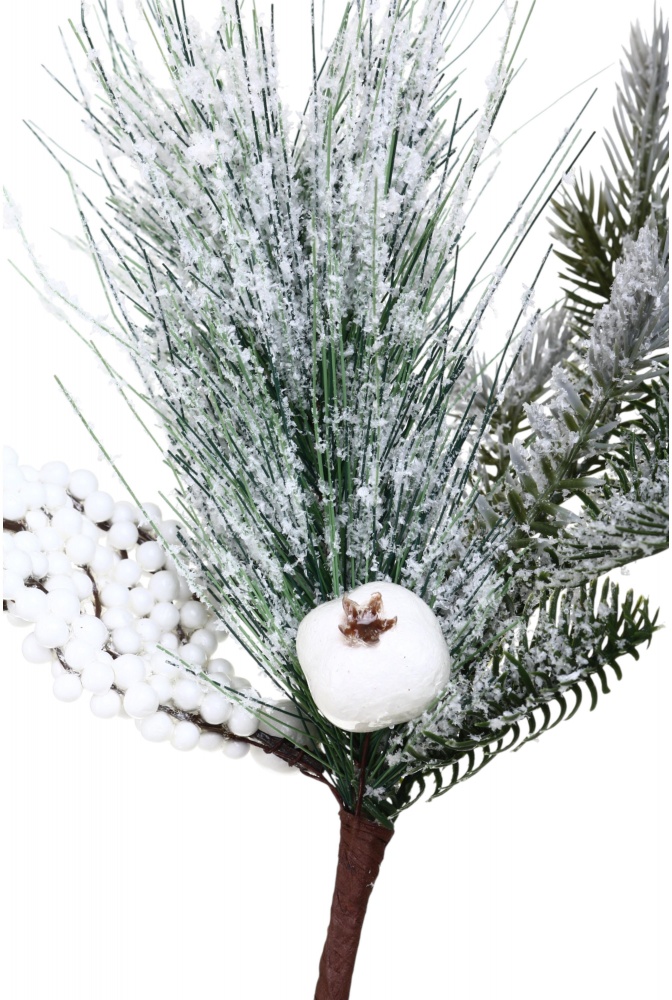 Гілочка декоративна пучечок ягід з хвоєю засніжений 40 см EFS811163A