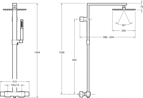 Душевая система Jacob Delafon с термостатом для душа Strayt E98321-CP