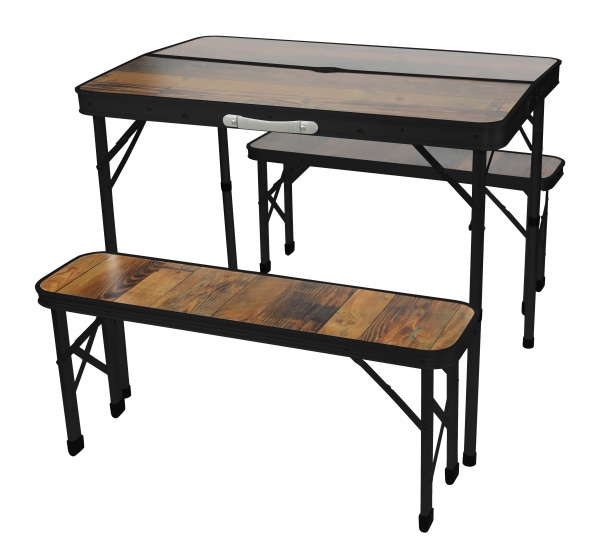 Стол раскладной и 2 лавки 90х60 см + 87х23х39 см коричневый 